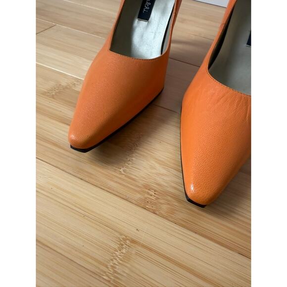 CF BY FALCHI CARLOS FALCHI ORANGE LEATHER PUMPS POINTED TOE HEELS SIZE 7.5 - Picture 3 of 9